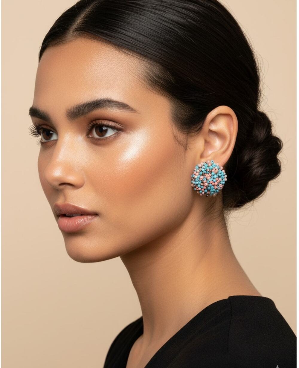 Boho Seed Bead Stud Earrings MultiPink Blue Bronze Fashion Jewelry + Gift Pouch